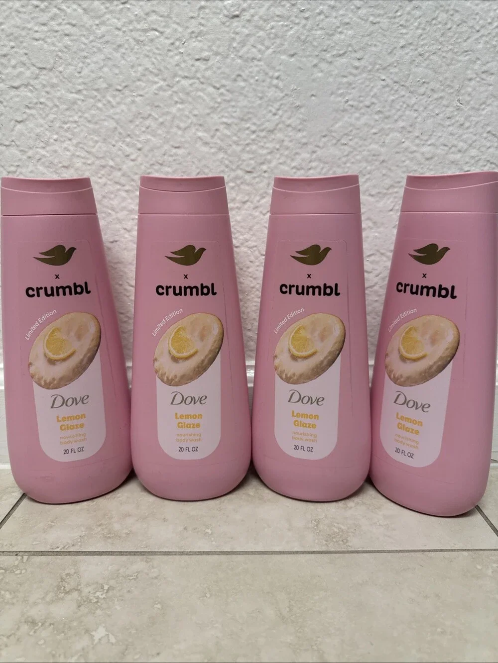 Dove x Crumbl 4pc Lot Lemon Glaze Nourishing Body Wash ~ 20oz Each ~ New (x4)